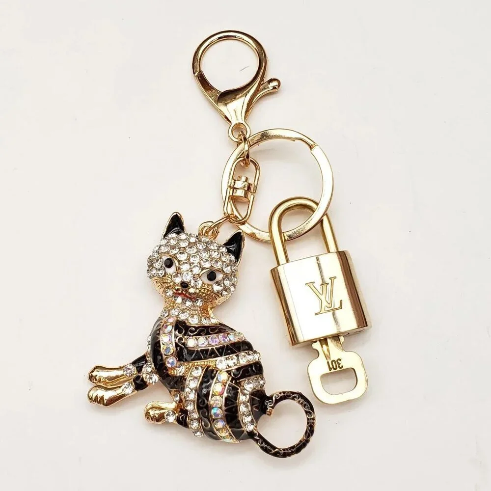 LV Gold Padlock 🔑 Authentic Louis Vuitton Charm + Unbranded Cat Keychain